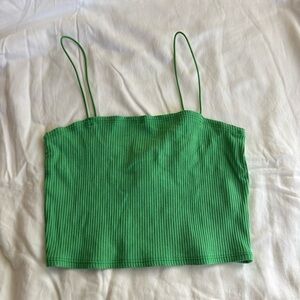 Green Ribbed Sleeveless Camisole Top